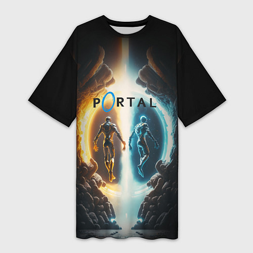 Женская длинная футболка Люди в портале / 3D-принт – фото 1