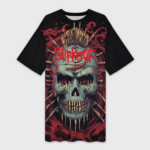 Женская длинная футболка Slipknot череп зомби / 3D-принт – фото 1