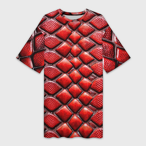 Женская длинная футболка Змеиная объемная текстурная красная кожа / 3D-принт – фото 1