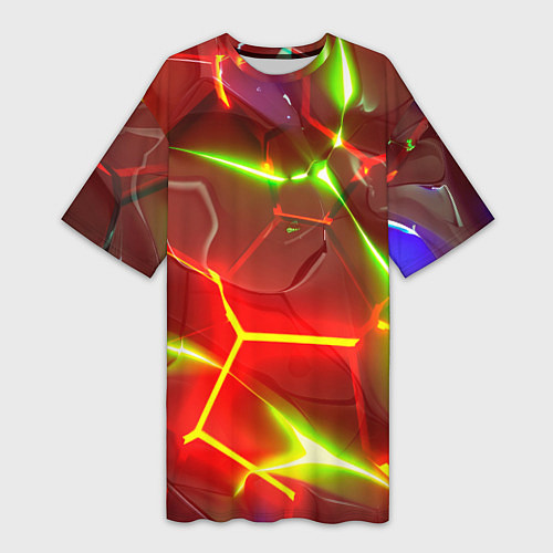 Женская длинная футболка Неоновые красные плиты с ярким светом / 3D-принт – фото 1