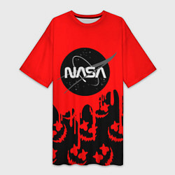 Женская длинная футболка Marshmello x Nasa red