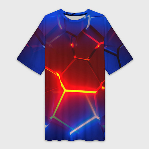 Женская длинная футболка Светящиеся лавой неоновые плиты в разломе / 3D-принт – фото 1