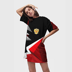 Футболка женская длинная Russia uniform - красный и черный, цвет: 3D-принт — фото 2