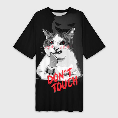 Женская длинная футболка Сердитый кот с ножом / 3D-принт – фото 1