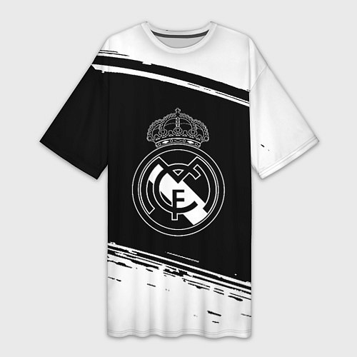 Женская длинная футболка Реал мадрид белое лого / 3D-принт – фото 1
