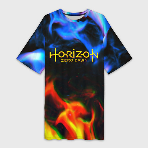 Женская длинная футболка Horizon zero dawn flame glitch / 3D-принт – фото 1