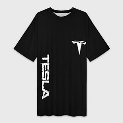 Футболка женская длинная Tesla logo white, цвет: 3D-принт