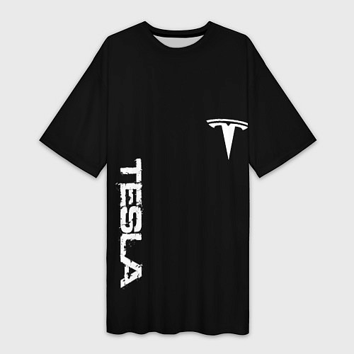 Женская длинная футболка Tesla logo white / 3D-принт – фото 1