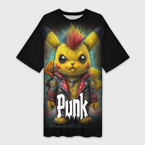 Женская длинная футболка Панк Пикачу в косухе / 3D-принт – фото 1