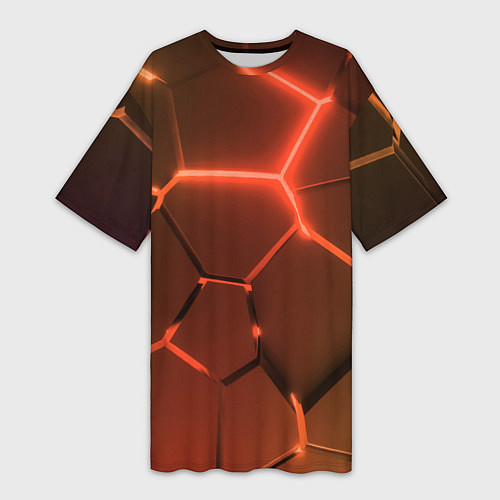 Женская длинная футболка Оранжевые неоновые плиты в разломе / 3D-принт – фото 1