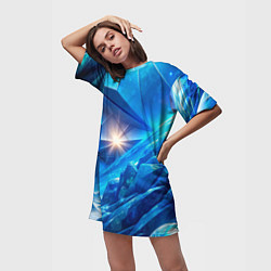 Футболка женская длинная Синяя объемная абстракция со вспышкой, цвет: 3D-принт — фото 2