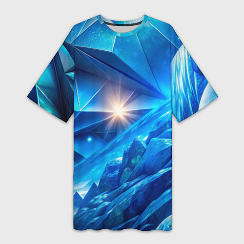 Женская длинная футболка Синяя объемная абстракция со вспышкой / 3D-принт – фото 1