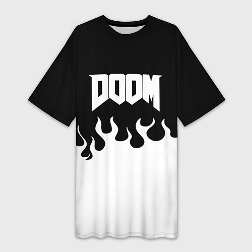 Женская длинная футболка Doom fire white / 3D-принт – фото 1