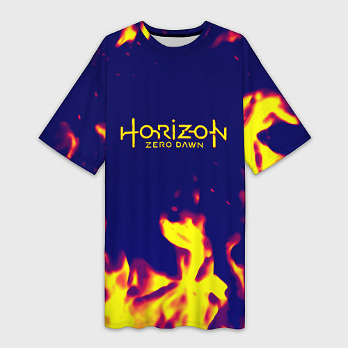 Женская длинная футболка Horizon zero dawn flame yellow / 3D-принт – фото 1