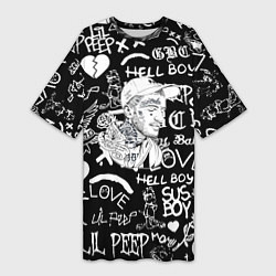 Женская длинная футболка Lil Peep pattern автографы лого