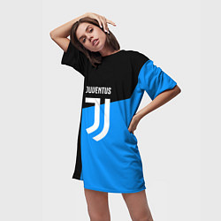 Футболка женская длинная Ювентус спорт геометрия, цвет: 3D-принт — фото 2