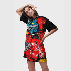 Футболка женская длинная Самурай и демон Они, цвет: 3D-принт — фото 2