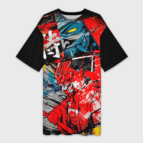 Женская длинная футболка Самурай и демон Они / 3D-принт – фото 1