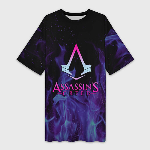 Женская длинная футболка Assassins Creed flame / 3D-принт – фото 1