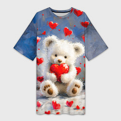 Футболка женская длинная Медвежонок с сердечками, цвет: 3D-принт