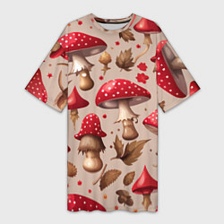 Женская длинная футболка Грибные шляпки мухоморов