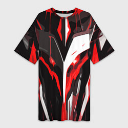 Футболка женская длинная Красно-белый абстрактный демонический шлем, цвет: 3D-принт