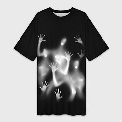 Женская длинная футболка Белые призрачные силуэты Y2K