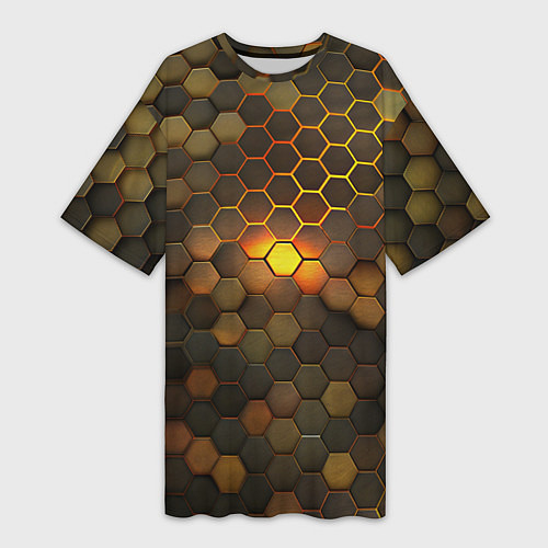 Женская длинная футболка Светящиеся коричневый соты - тепловая энергия / 3D-принт – фото 1