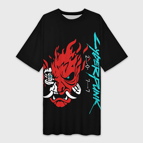 Женская длинная футболка Cyberpunk Samurai Dark Warrior / 3D-принт – фото 1