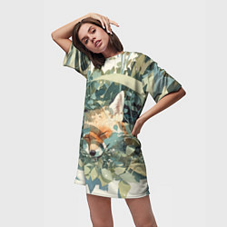 Футболка женская длинная Спящий лис, цвет: 3D-принт — фото 2