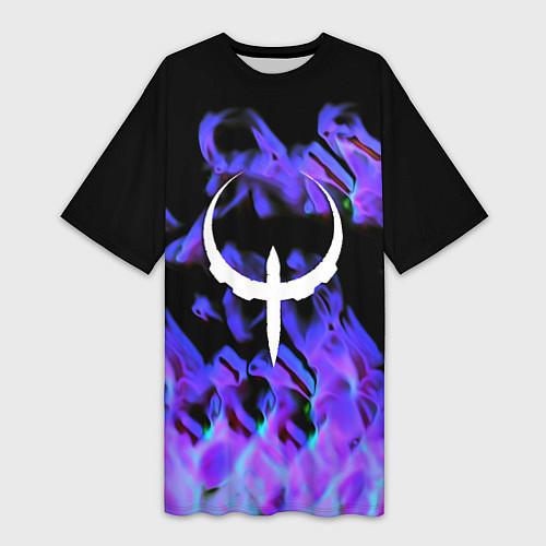 Женская длинная футболка Квейк неоновый огонь / 3D-принт – фото 1