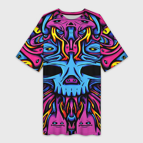 Женская длинная футболка Skull tatoo steel / 3D-принт – фото 1