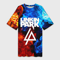 Футболка женская длинная Linkin park битва огней, цвет: 3D-принт