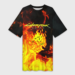 Футболка женская длинная Samurai fire cyberpunk, цвет: 3D-принт