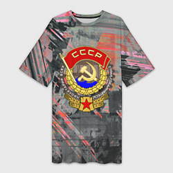 Футболка женская длинная СССР краски ретро, цвет: 3D-принт