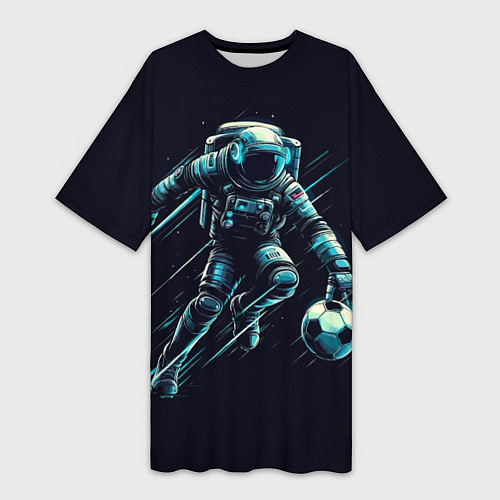 Женская длинная футболка Космонавт играет в футбол в космосе / 3D-принт – фото 1