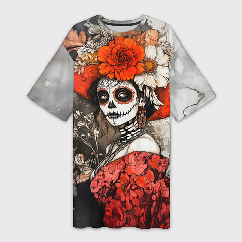 Женская длинная футболка Катрина в красном / 3D-принт – фото 1