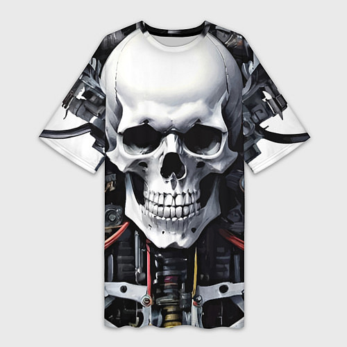 Женская длинная футболка Cyber skull - ai art / 3D-принт – фото 1