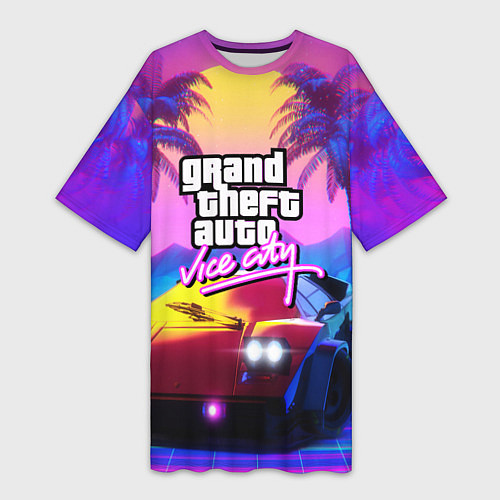 Женская длинная футболка Vice city retro wave Lambo / 3D-принт – фото 1