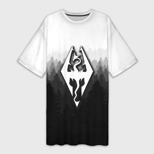 Женская длинная футболка Скайрим лес лого / 3D-принт – фото 1