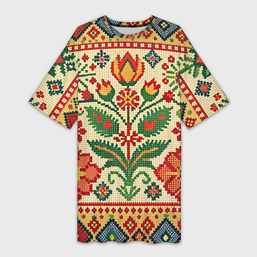 Женская длинная футболка Славянский узор и орнамент / 3D-принт – фото 1