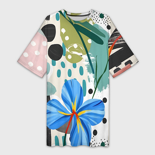 Женская длинная футболка Цветы горошек абстракция / 3D-принт – фото 1