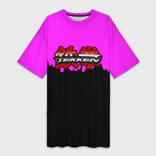 Женская длинная футболка Tekken розовая геометрия / 3D-принт – фото 1