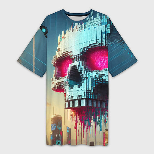 Женская длинная футболка Cool pixel skull - ai art fantasy / 3D-принт – фото 1