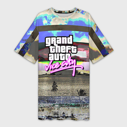Женская длинная футболка Vice city glitch / 3D-принт – фото 1