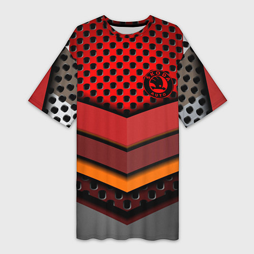 Женская длинная футболка Skoda metal steel / 3D-принт – фото 1