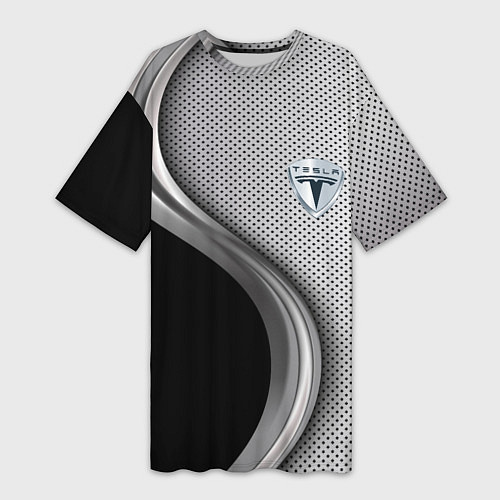 Женская длинная футболка Tesla carbon metal / 3D-принт – фото 1