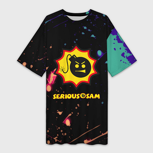 Женская длинная футболка Serious Sam краски текстура / 3D-принт – фото 1