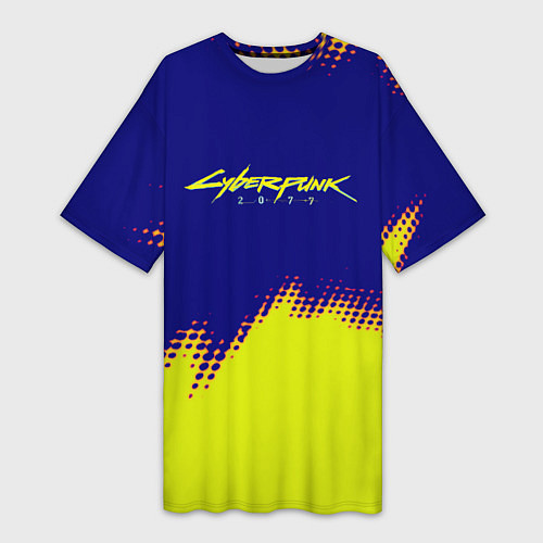 Женская длинная футболка Cyberpunk 2077 краски жёлтые / 3D-принт – фото 1