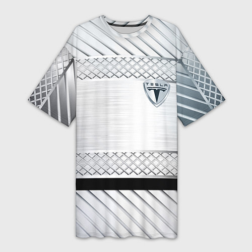 Женская длинная футболка Tesla metal auto / 3D-принт – фото 1